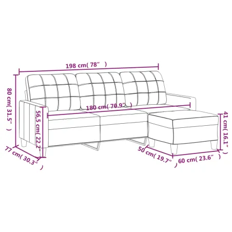 Canapé à 3 places avec repose-pieds Cappuccino 180cm Similicuir
