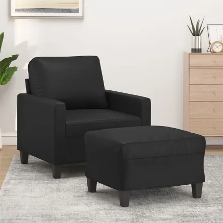 Fauteuil avec repose-pied Noir 60 cm Similicuir