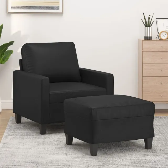 Fauteuil avec repose-pied Noir 60 cm Similicuir