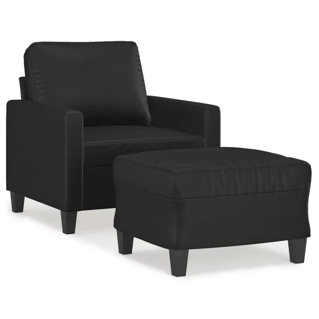 Fauteuil avec repose-pied Noir 60 cm Similicuir