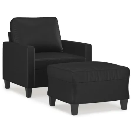 Fauteuil avec repose-pied Noir 60 cm Similicuir