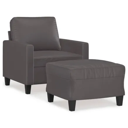 Fauteuil avec repose-pied Gris 60 cm Similicuir 2