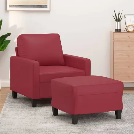 Fauteuil avec repose-pied Rouge bordeaux 60 cm Similicuir