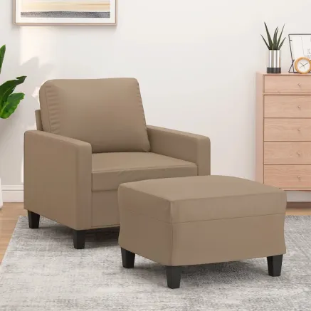 Fauteuil avec repose-pied Cappuccino 60 cm Similicuir