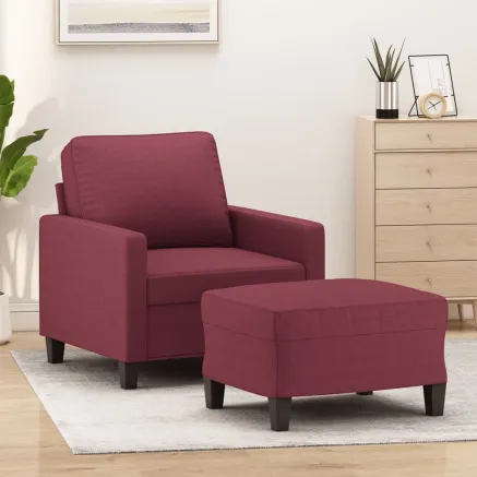 Fauteuil avec repose-pied Rouge bordeaux 60 cm Tissu