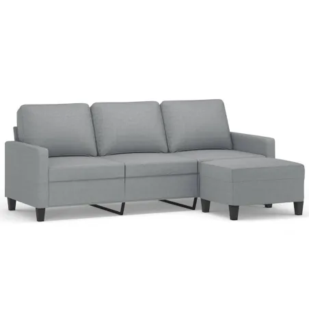 Canapé à 3 places avec repose-pieds Gris clair 180 cm Tissu