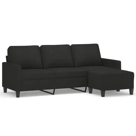 Canapé à 3 places avec repose-pieds Noir 180 cm Tissu 2