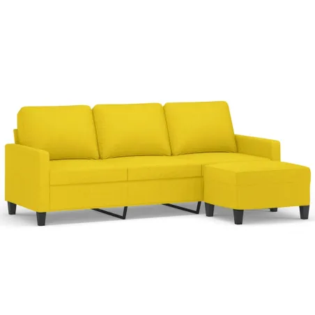 Canapé à 3 places avec repose-pieds Jaune clair 180 cm Tissu