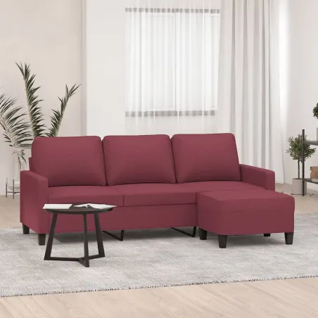 Canapé à 3 places avec repose-pieds Rouge bordeaux 180 cm Tissu