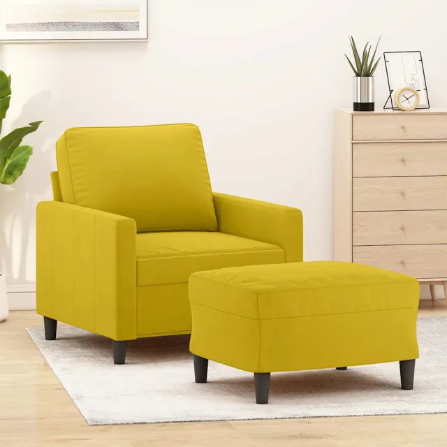 Fauteuil avec repose-pied jaune 60 cm velours