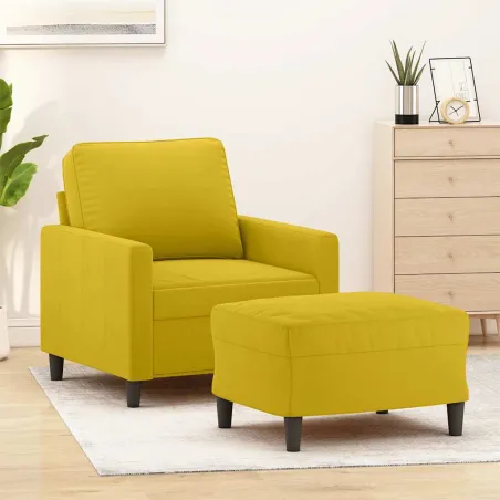 Fauteuil avec repose-pied jaune 60 cm velours