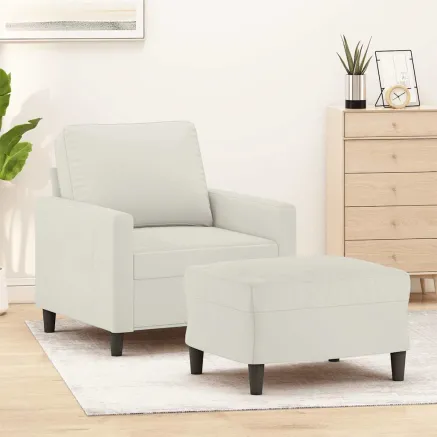 Fauteuil avec repose-pied Crème 60 cm Velours