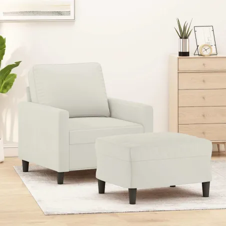 Fauteuil avec repose-pied Crème 60 cm Velours