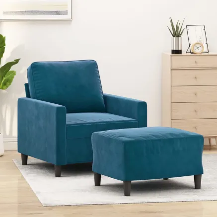 Fauteuil avec repose-pied Bleu 60 cm Velours