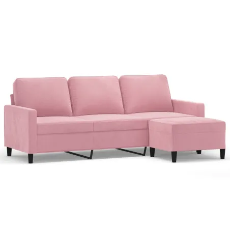 Canapé à 3 places avec repose-pieds Rose 180 cm Velours