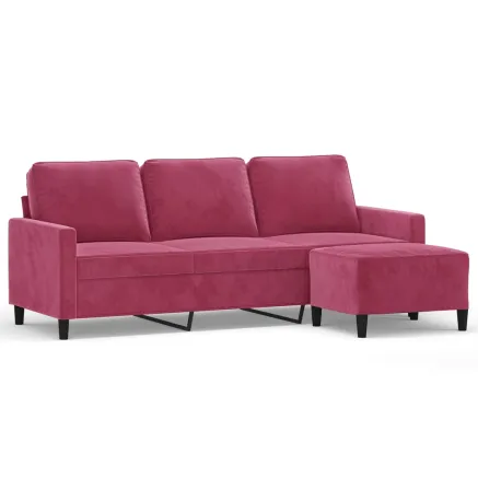 Canapé à 3 places et repose-pieds Rouge bordeaux 180 cm Velours 2