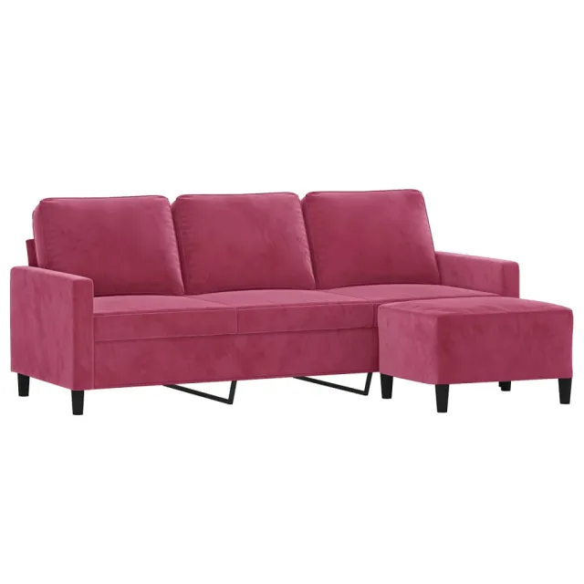 Canapé à 3 places et repose-pieds Rouge bordeaux 180 cm Velours