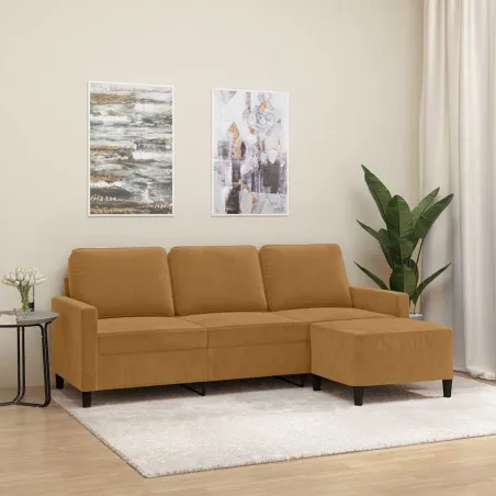 Canapé à 3 places avec repose-pieds Marron 180 cm Velours