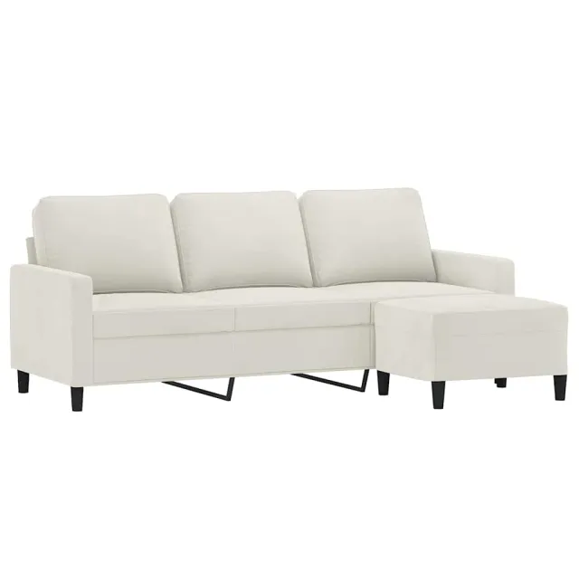 Canapé à 3 places avec repose-pieds Crème 180 cm Velours