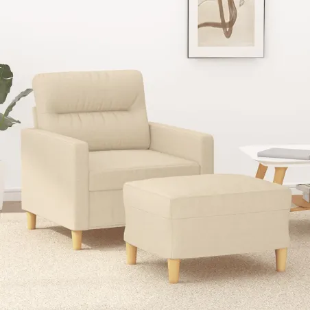 Fauteuil avec repose-pied Crème 60 cm Tissu