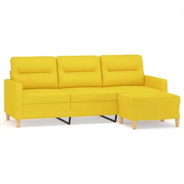 Canapé à 3 places avec repose-pieds Jaune clair 180 cm Tissu