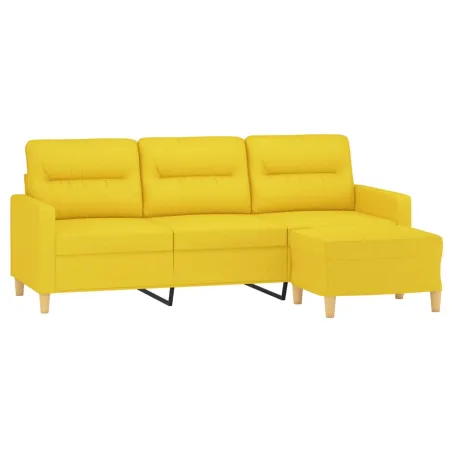 Canapé à 3 places avec repose-pieds Jaune clair 180 cm Tissu