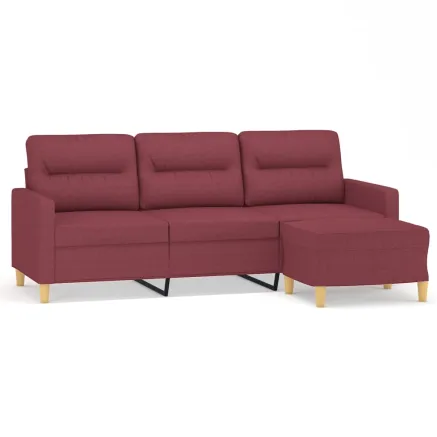 Canapé à 3 places avec repose-pieds Rouge bordeaux 180 cm Tissu 2