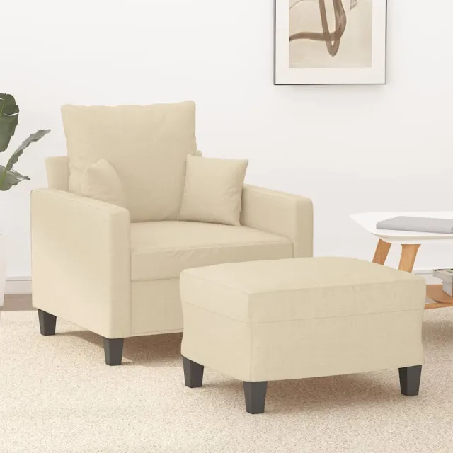 Fauteuil avec repose-pied Crème 60 cm Tissu