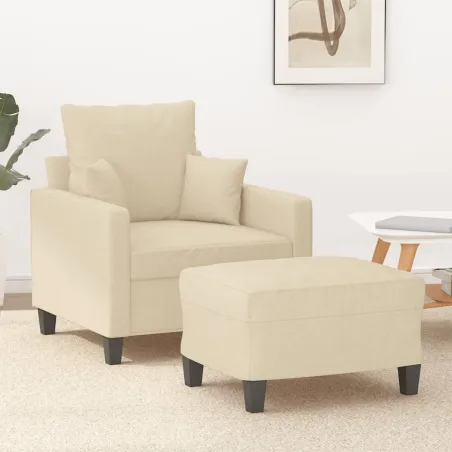 Fauteuil avec repose-pied Crème 60 cm Tissu