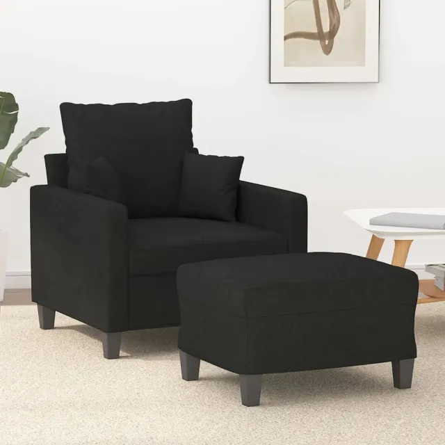 Fauteuil avec repose-pied Noir 60 cm Tissu