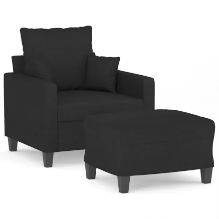 Fauteuil avec repose-pied Noir 60 cm Tissu 2