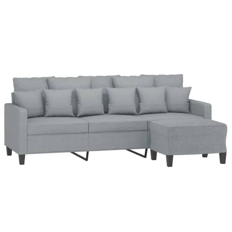 Canapé à 3 places avec repose-pieds Gris clair 180 cm Tissu