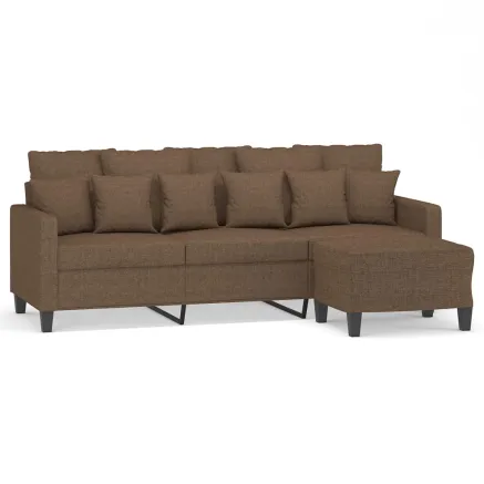 Canapé à 3 places avec repose-pieds Marron 180 cm Tissu 2