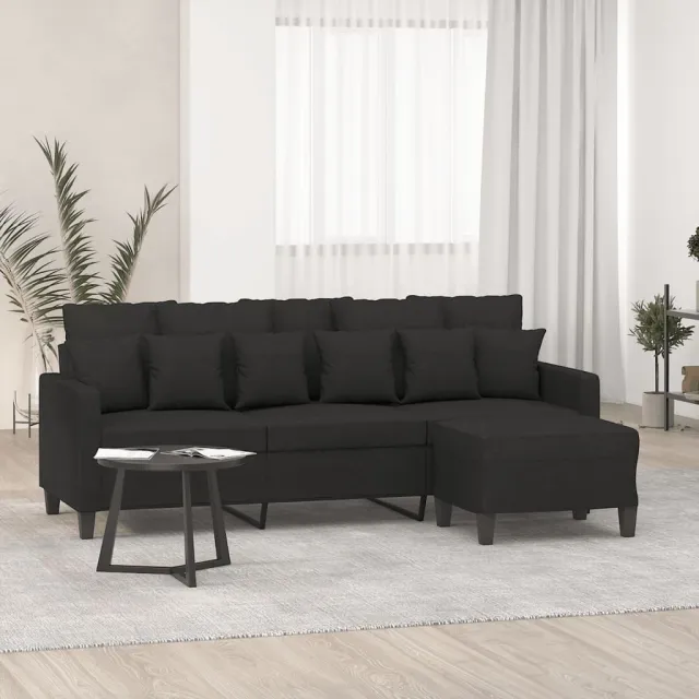 Canapé à 3 places avec repose-pieds Noir 180 cm Tissu