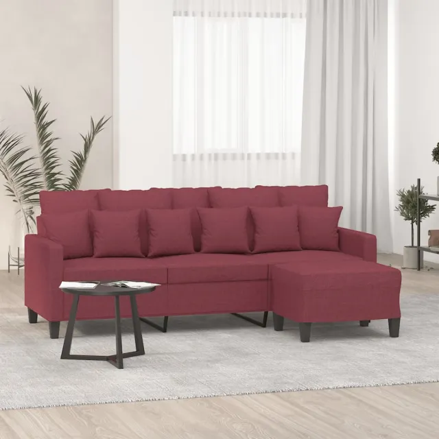 Canapé à 3 places avec repose-pieds Rouge bordeaux 180 cm Tissu