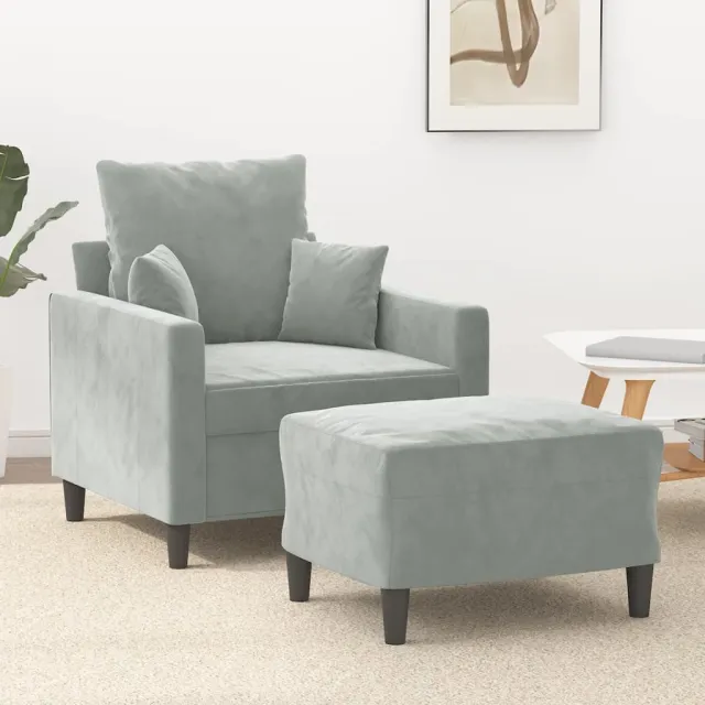 Fauteuil avec repose-pied Gris clair 60 cm Velours