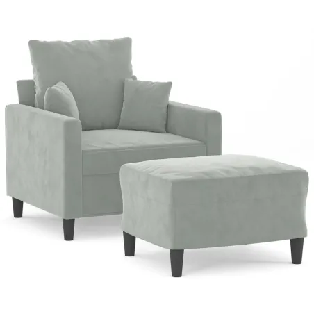 Fauteuil avec repose-pied Gris clair 60 cm Velours