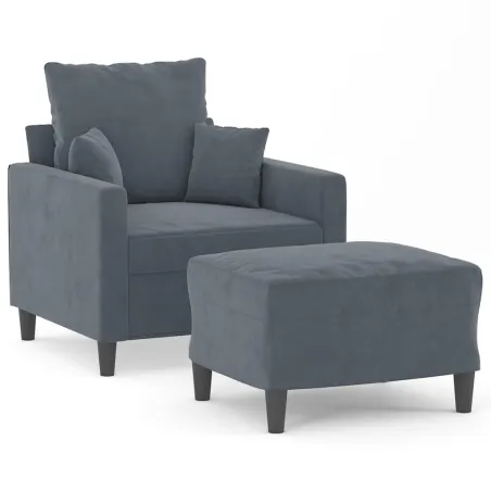 Fauteuil avec repose-pied Gris foncé 60 cm Velours