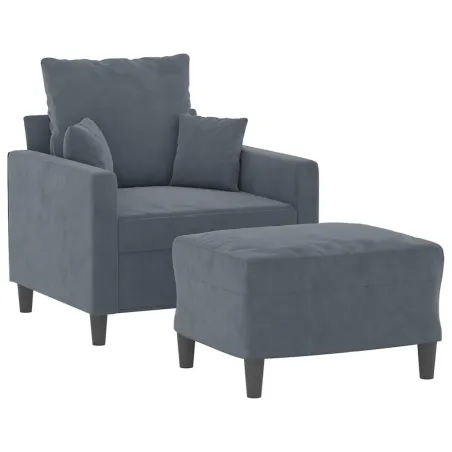 Fauteuil avec repose-pied Gris foncé 60 cm Velours