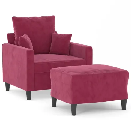 Fauteuil avec repose-pied Rouge bordeaux 60 cm Velours 2