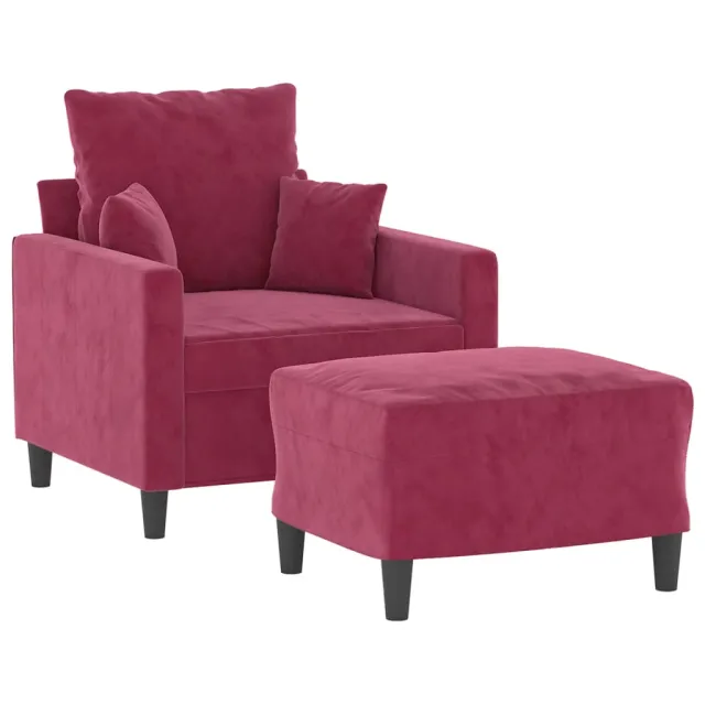 Fauteuil avec repose-pied Rouge bordeaux 60 cm Velours