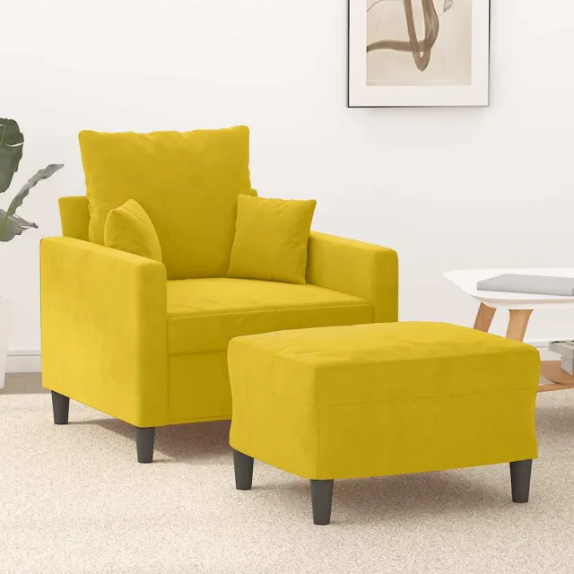 Fauteuil avec repose-pied jaune 60 cm velours
