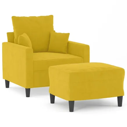 Fauteuil avec repose-pied jaune 60 cm velours 2