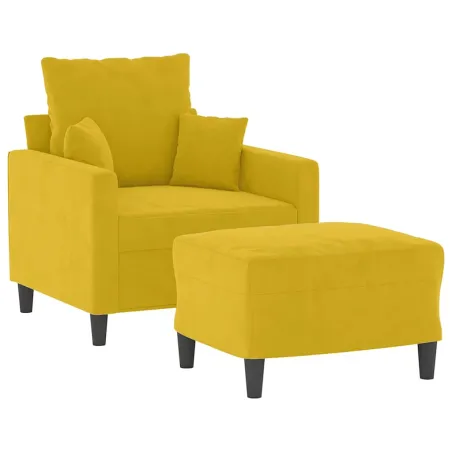 Fauteuil avec repose-pied jaune 60 cm velours