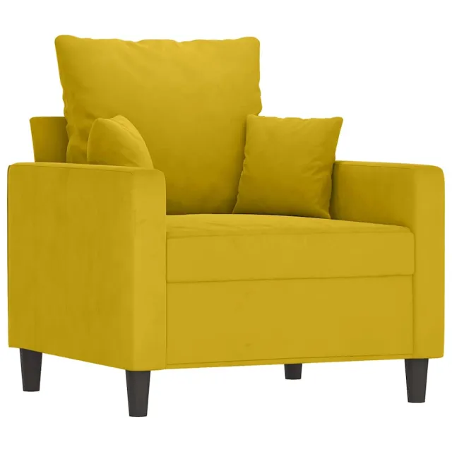 Fauteuil avec repose-pied jaune 60 cm velours