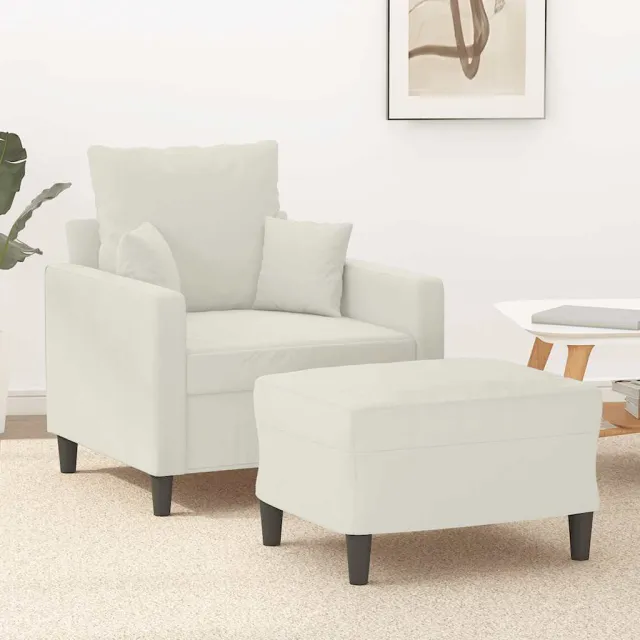 Fauteuil avec repose-pied Crème 60 cm Velours