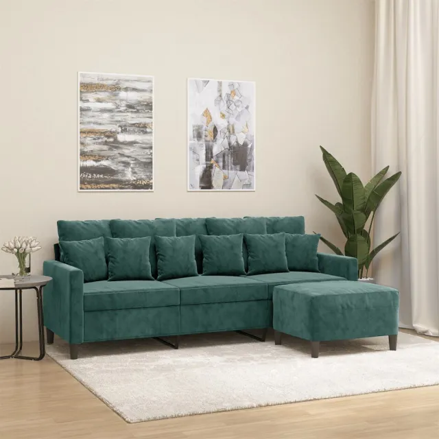 Canapé à 3 places avec repose-pieds Vert foncé 180 cm Velours
