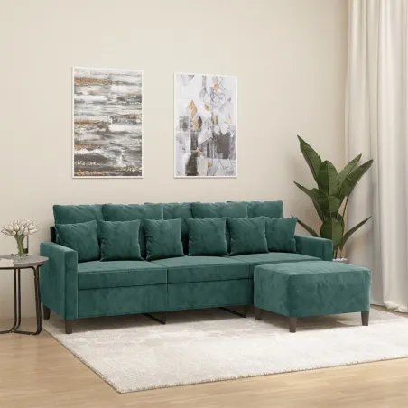 Canapé à 3 places avec repose-pieds Vert foncé 180 cm Velours