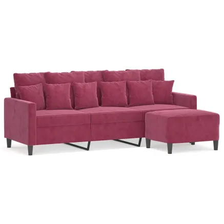 Canapé à 3 places et repose-pieds Rouge bordeaux 180 cm Velours 2
