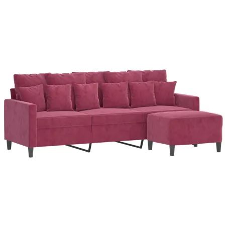Canapé à 3 places et repose-pieds Rouge bordeaux 180 cm Velours